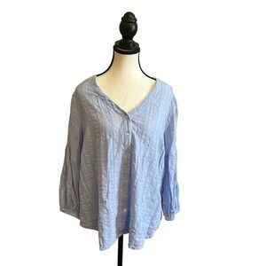 J.Jill Button Down Shirt Women's M Blue 3/4 Sleeve Textured Top Blouse Casual